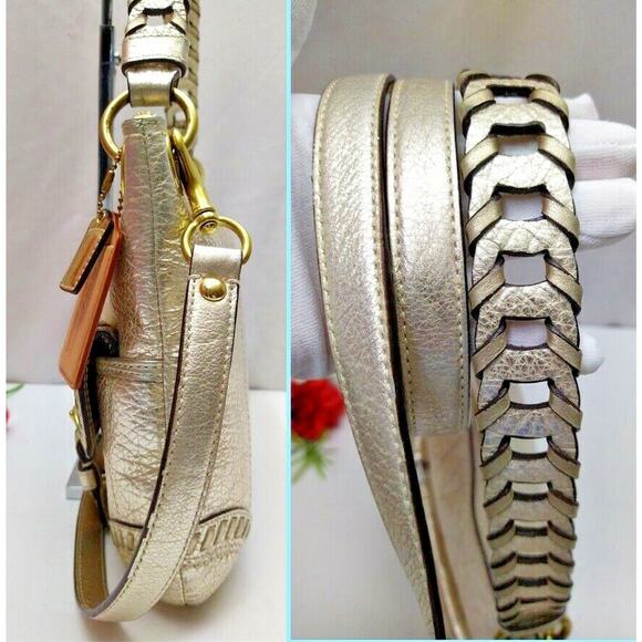 Coach Poppy Whipstitch Metallic Gold Leather Braided Strap Crossbody Bag Purse - Picture 5 of 12